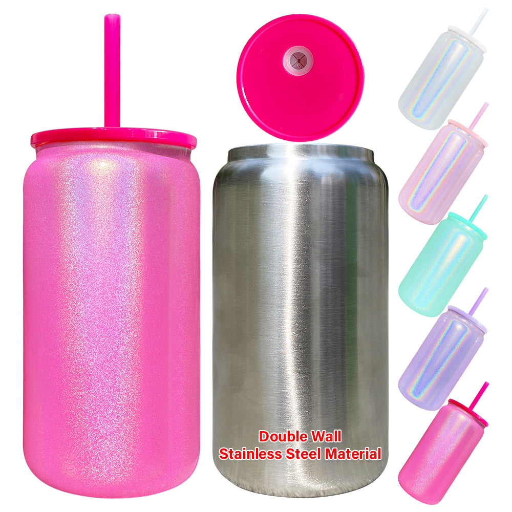 25 Pack USA Warehouse 16oz Shimmer Rainbow Color Blank Sublimation Stainless Steel Can Double Wall Metal Water Cups