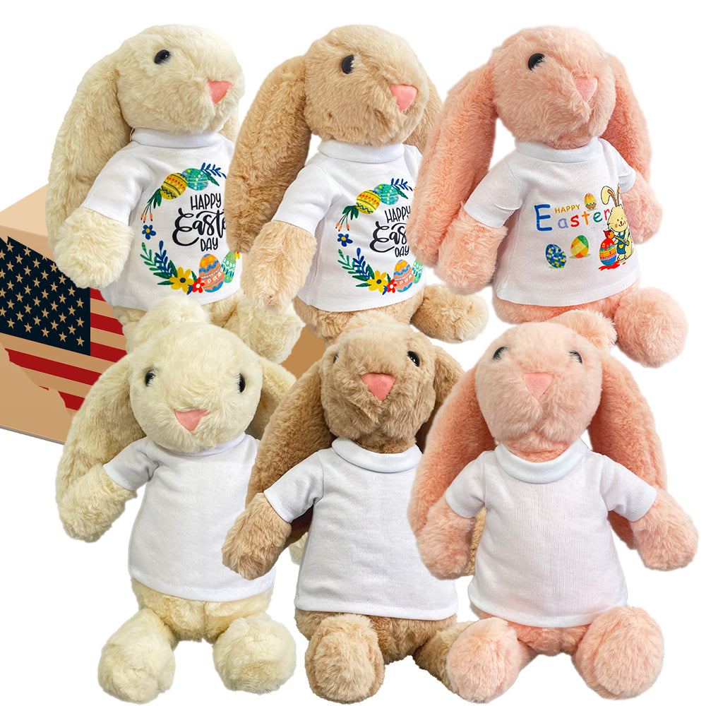 25Pack USA Warehouse 15*33CM Easter Bunny Rabbit Plush Dolls With White Blank Sublimation Shirts