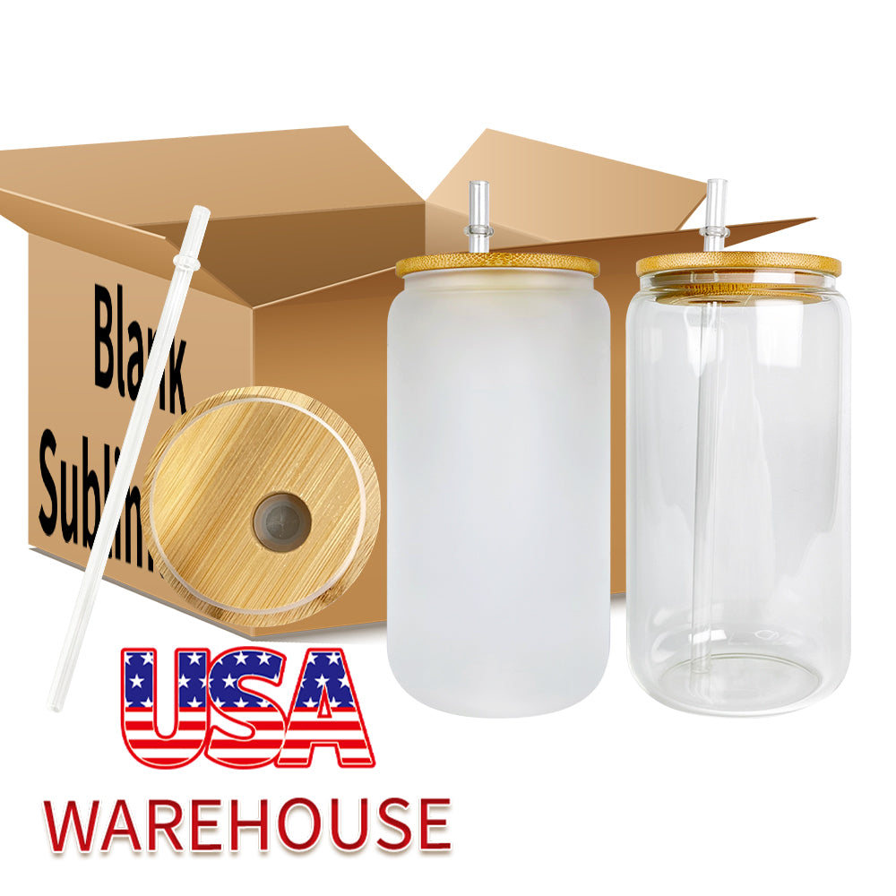 25Pack 50Pack 16oz Clear Frosted Blank Sublimation Glass Can with Bamboo Lids Also Work for UV DTF Wraps