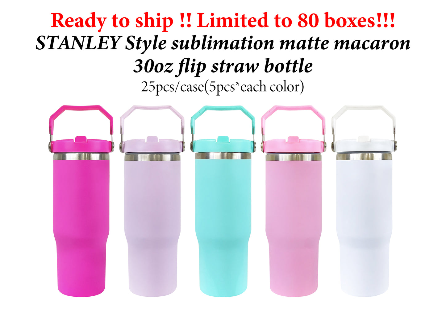 25Pack 30oz Matt Color Flip Straw Tumblers for Sublimation Double Wall Metal Water Bottles also Work for UV DTF Wraps