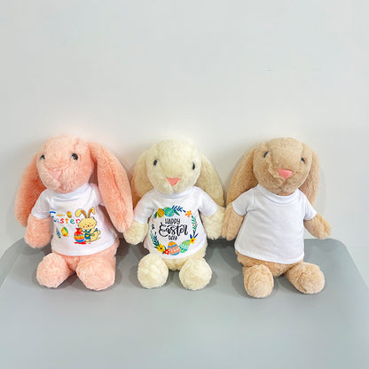 25Pack USA Warehouse 15*33CM Easter Bunny Rabbit Plush Dolls With White Blank Sublimation Shirts