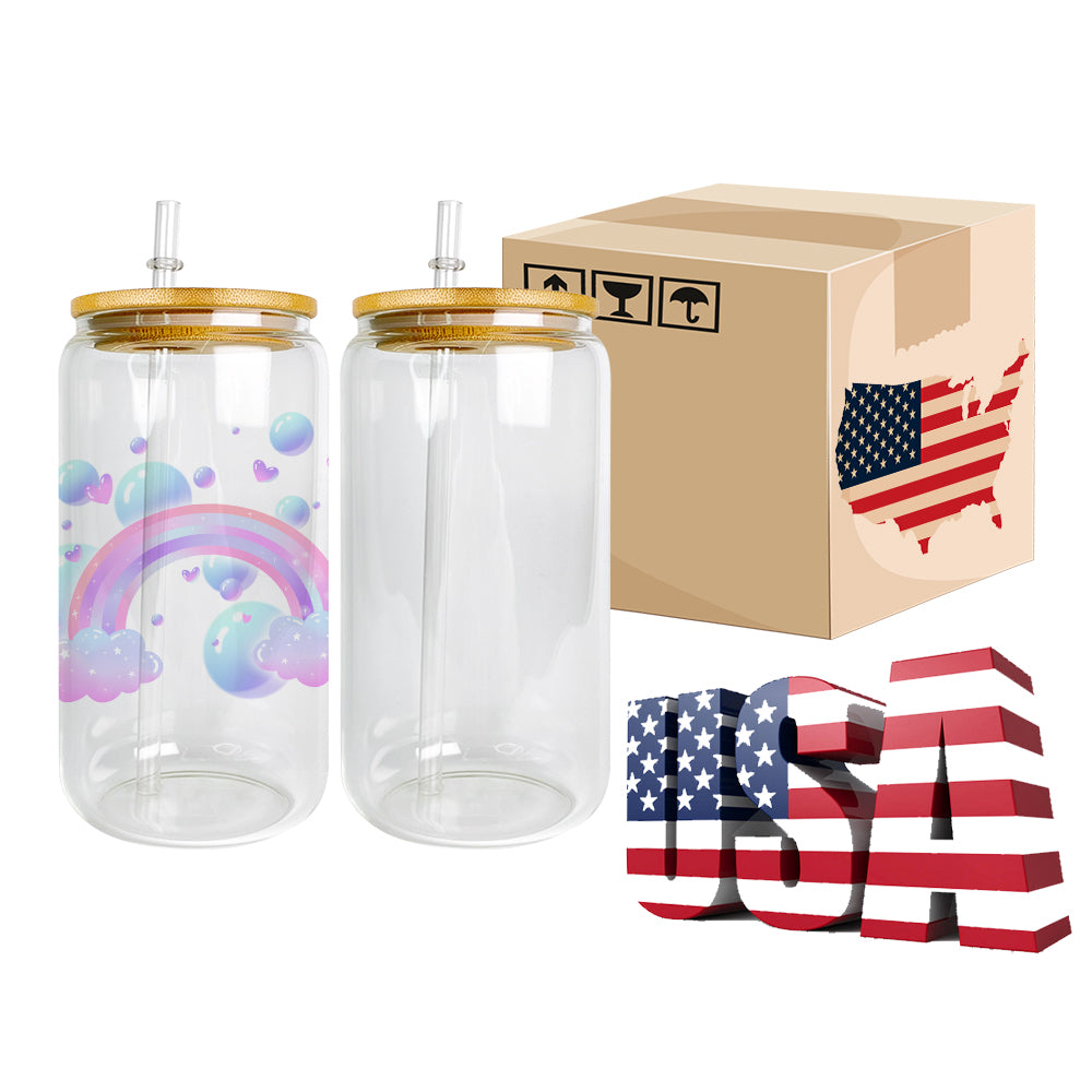 25Pack 50Pack 16oz Clear Frosted Blank Sublimation Glass Can with Bamboo Lids Also Work for UV DTF Wraps