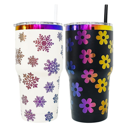 25Pack China Warehouse 30oz Powder Coated Vacuum Insulated Colorful Holographic Rainbow Plated Tumbler Mugs Cups for Sunflower Laser Engraving