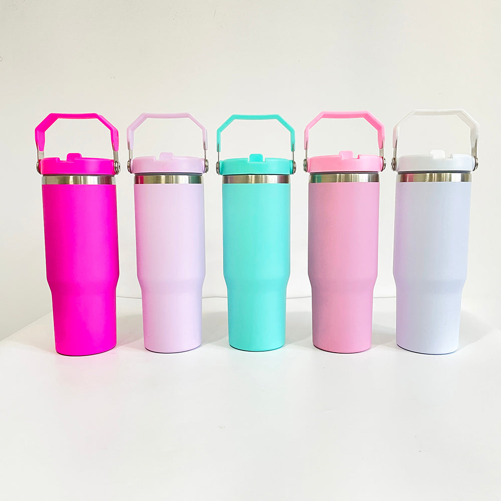 25Pack 30oz Matt Color Flip Straw Tumblers for Sublimation Double Wall Metal Water Bottles also Work for UV DTF Wraps