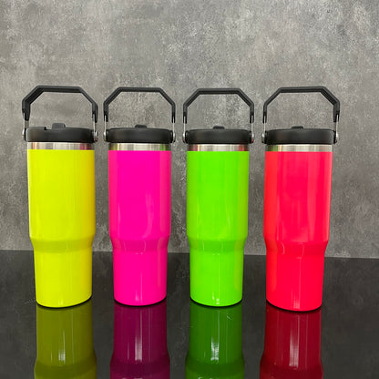 20Pack USA Warehouse 30oz Neon Color Blank Sublimation Flip Straw Water Bottles Outdoor Tumblers