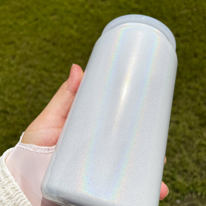 25 Pack 16oz Shimmer Rainbow Color Blank Sublimation Stainless Steel Can Double Wall Metal Water Cups for Heat Press Machine