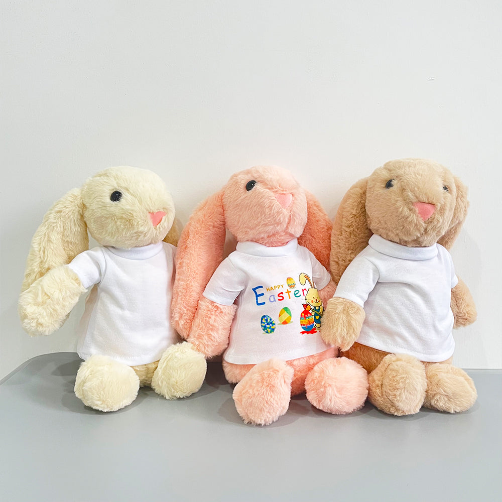 25Pack USA Warehouse 15*33CM Easter Bunny Rabbit Plush Dolls With White Blank Sublimation Shirts