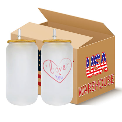 25Pack 50Pack 16oz Clear Frosted Blank Sublimation Glass Can with Bamboo Lids Also Work for UV DTF Wraps