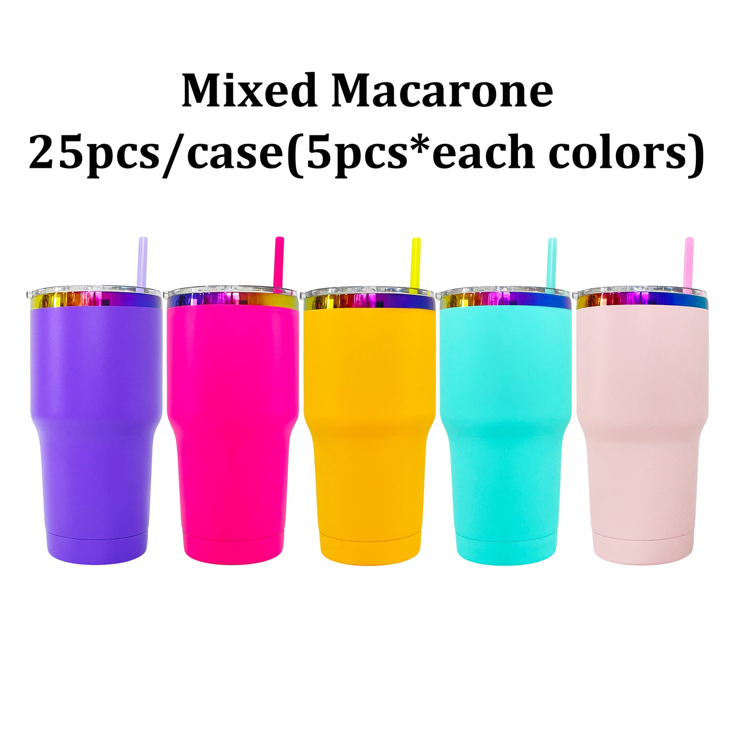 25Pack China Warehouse 30oz Powder Coated Vacuum Insulated Colorful Holographic Rainbow Plated Tumbler Mugs Cups for Sunflower Laser Engraving