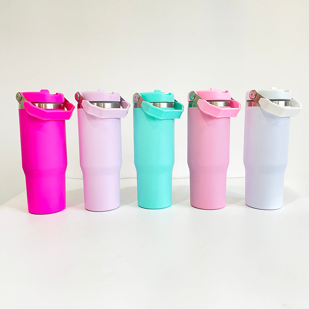 25Pack USA Warehouse 30oz Matt Color Flip Straw Tumblers for Sublimation Double Wall Metal Water Bottles also Work for UV DTF Wraps