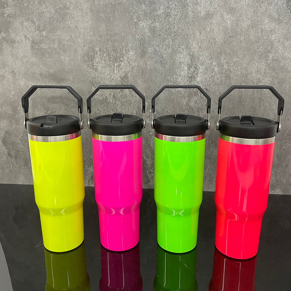 20Pack USA Warehouse 30oz Neon Color Blank Sublimation Flip Straw Water Bottles Outdoor Tumblers