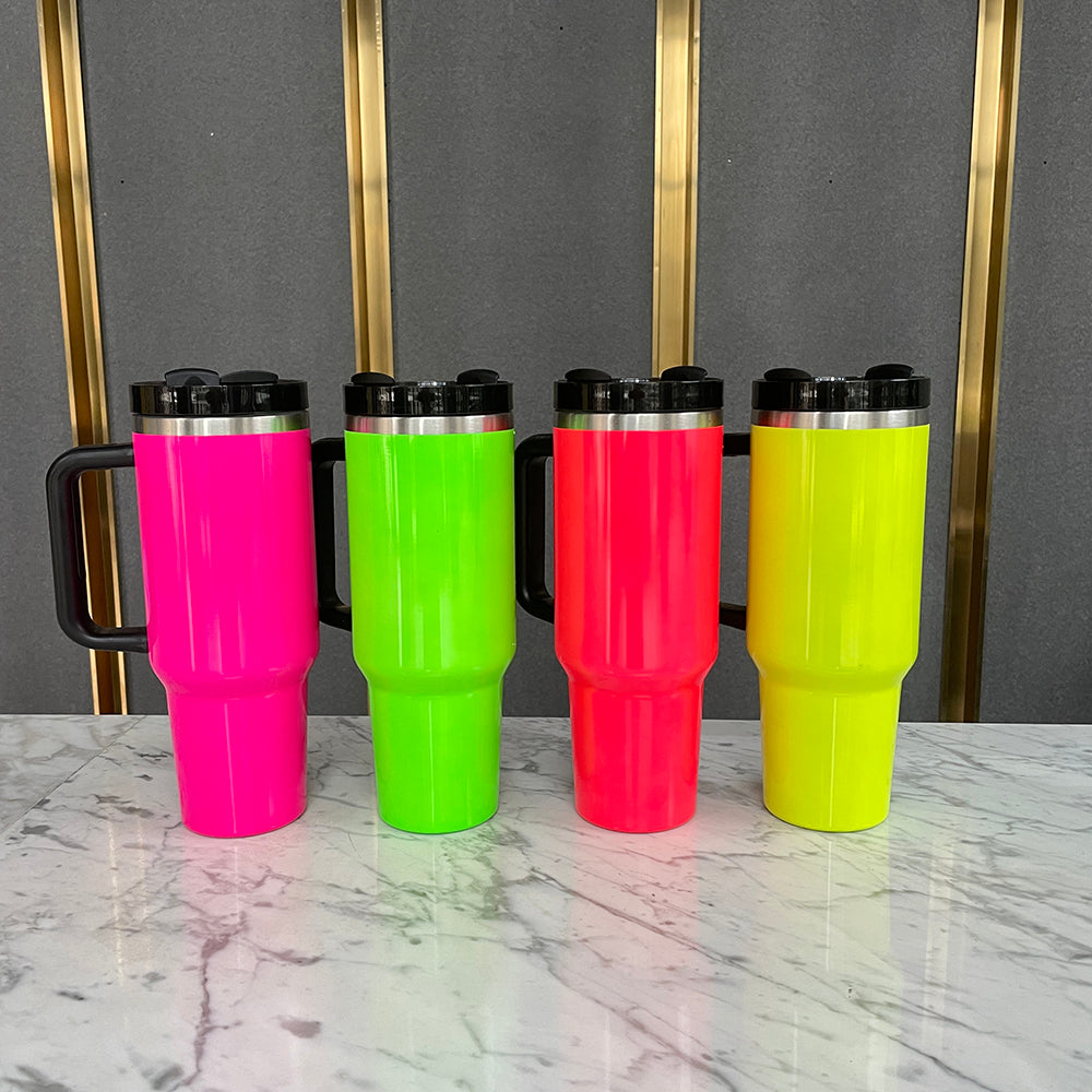 16 Pack USA Warehouse 40oz Neon Colors Blank Sublimation Silver Underneath Quencher Tumblers for DIY Heat Press or Laser Engraving