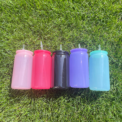 50 Pack 16oz Macaron Color Acrylic Plastic Can with Straw and Lids for Vinyl/UV DTF Sticker(Same as glass can shape)