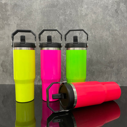 20Pack USA Warehouse 30oz Neon Color Blank Sublimation Flip Straw Water Bottles Outdoor Tumblers