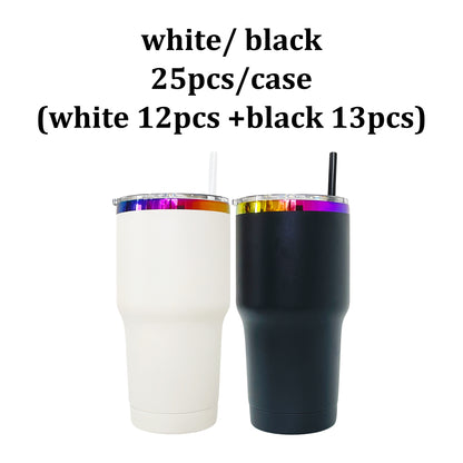 25Pack China Warehouse 30oz Powder Coated Vacuum Insulated Colorful Holographic Rainbow Plated Tumbler Mugs Cups for Sunflower Laser Engraving