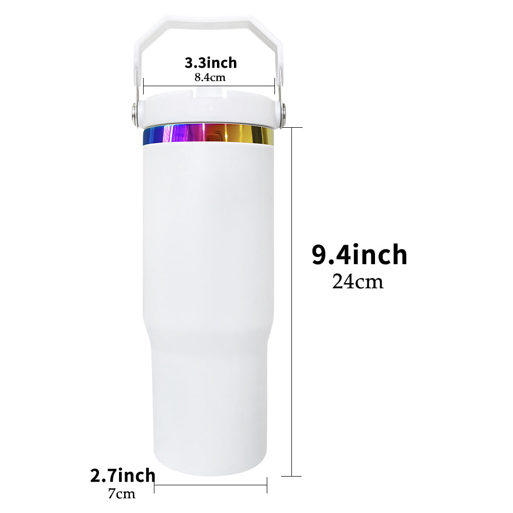 20Pack China Warehouse 30oz Rainbow Plated Flip Straw Water Tumblers for Laser Engraving