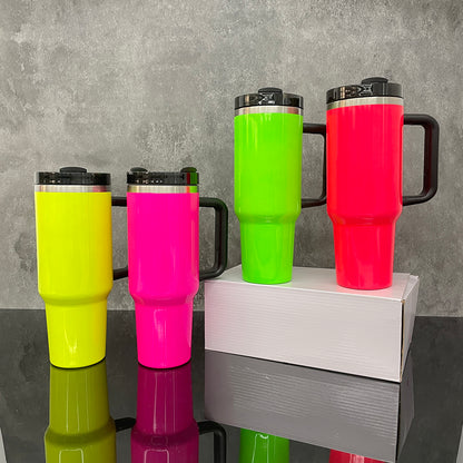 16 Pack USA Warehouse 40oz Neon Colors Blank Sublimation Silver Underneath Quencher Tumblers for DIY Heat Press or Laser Engraving