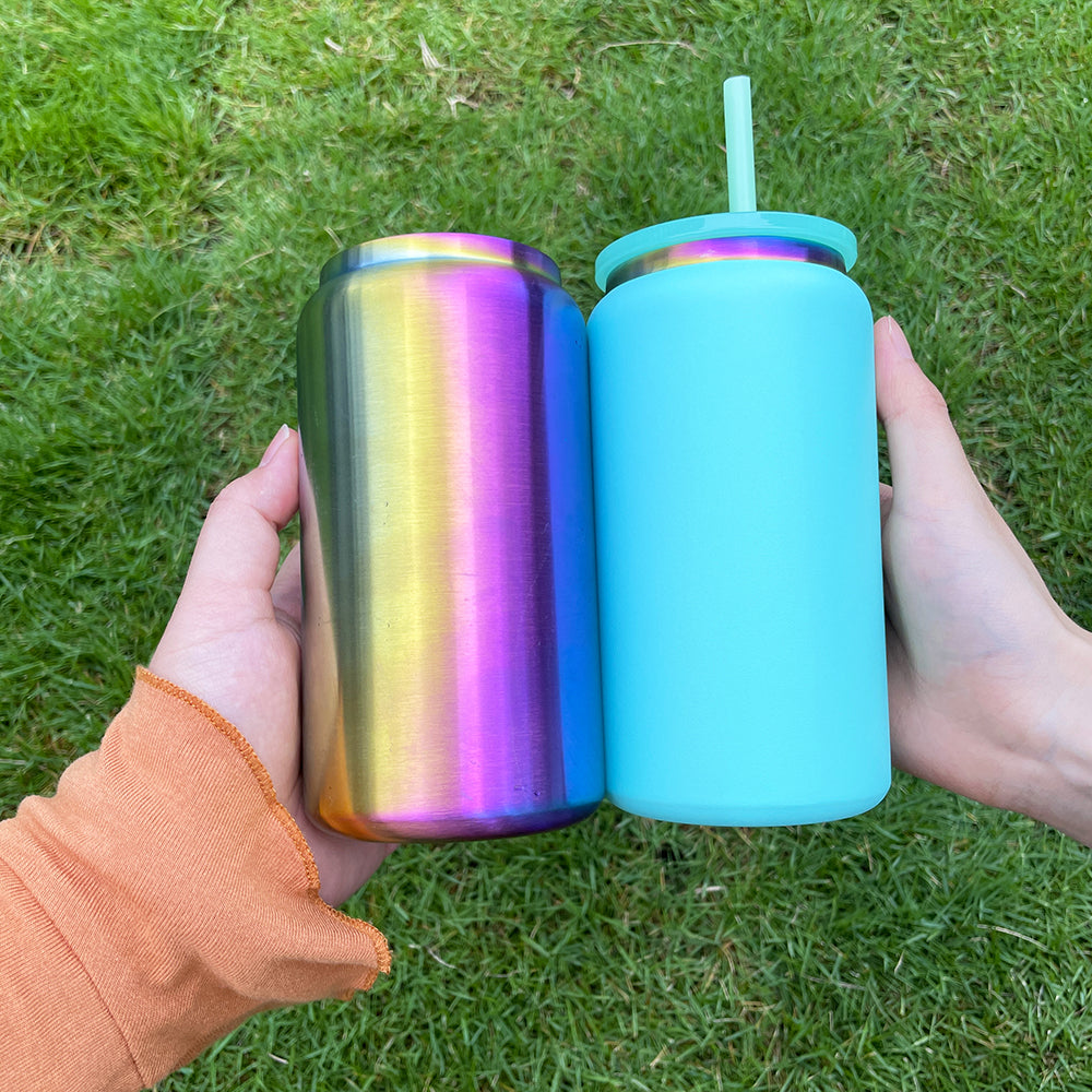 25 Pack 16oz Rainbow Plated Stainless Steel Can for Laser Engraving Double Wall Metal Cups