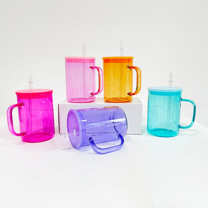 25Pack USAWarehouse 17oz Jelly Color Sublimation Glass Mugs with Colorful Lids and Clear Plastic Straw for UV DTF Wraps and Sublimation