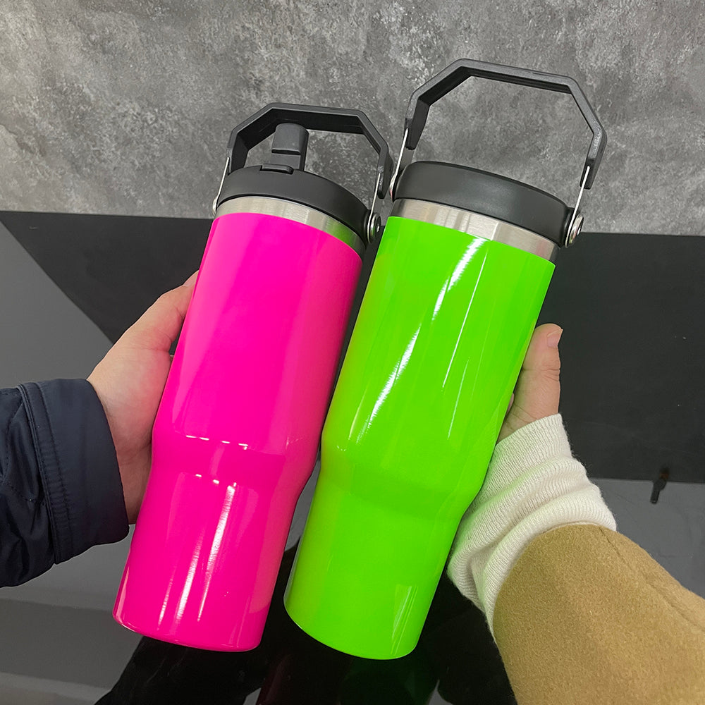 20Pack USA Warehouse 30oz Neon Color Blank Sublimation Flip Straw Water Bottles Outdoor Tumblers