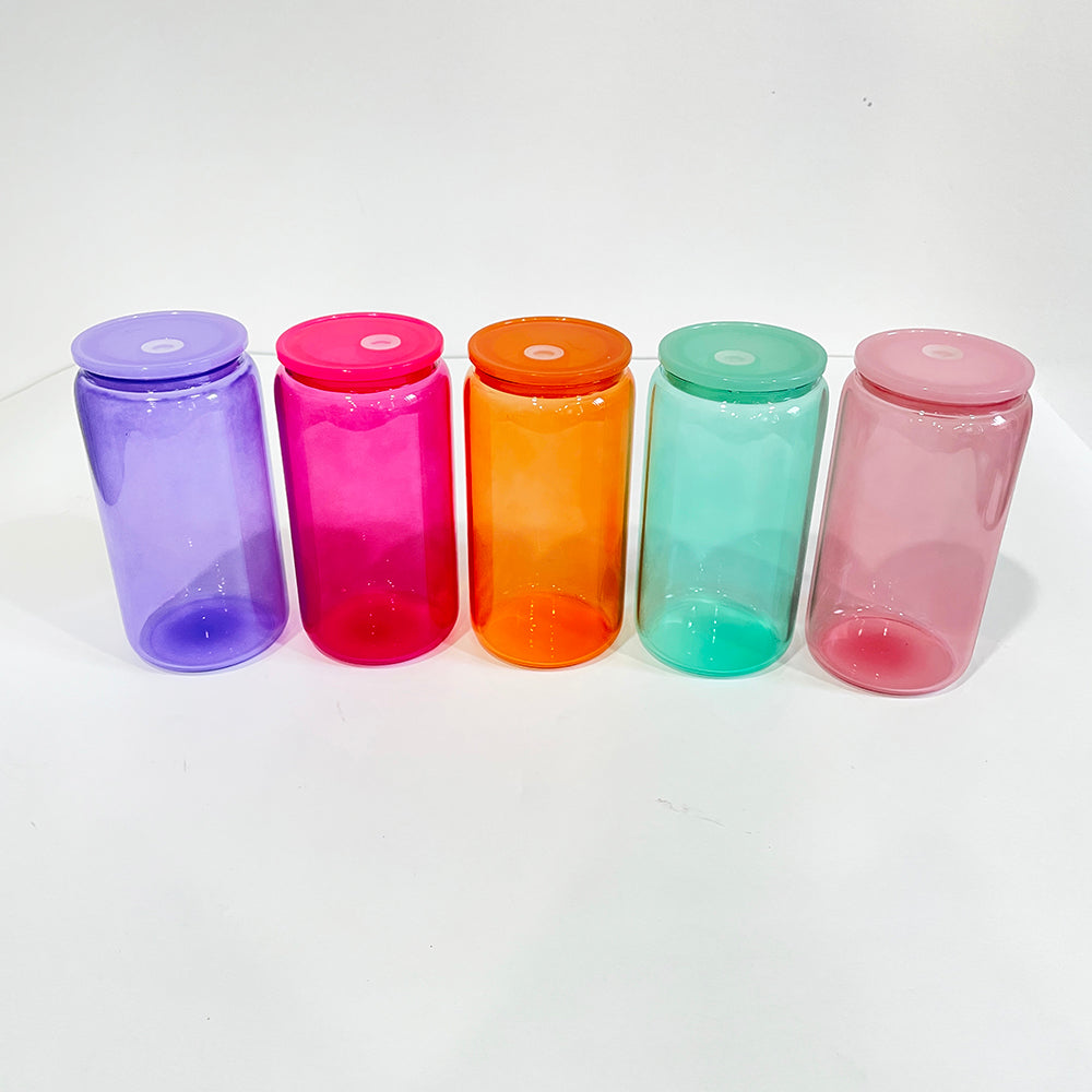 25Pack 16oz Jelly Color Blank Sublimation Glass Can With Colorful Lids and Clear Plastic Straw Also Work for UV DTF Wraps