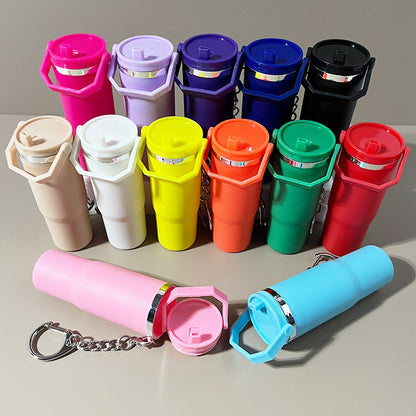 50 Pack Mini Stanley Tumbler Cup Shape Keychain Lip Balm Keychain Handbag Charm Key Ring