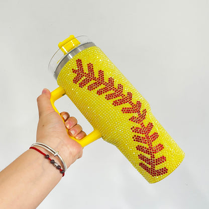 20Pack H1.0 40oz Baseball Bling Rhinestone Tumblers Yellow&White Color Luxury Style Full Cover Cups for Travel