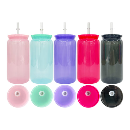 50 Pack 16oz Macaron Color Acrylic Plastic Can with Straw and Lids for Vinyl/UV DTF Sticker(Same as glass can shape)