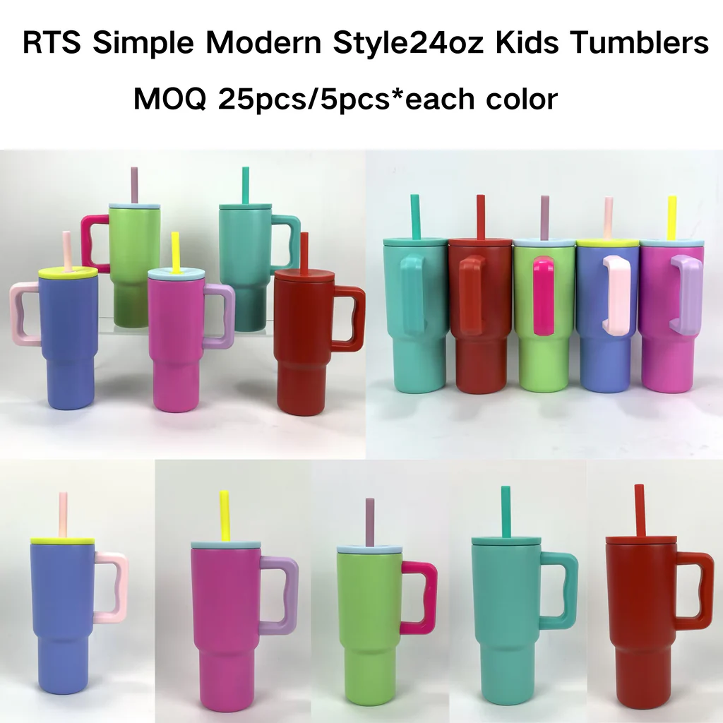 25 Pack China Warehouse 24oz Simple Modern Style Powder Coating Tumblers with Handle for Laser Engraving