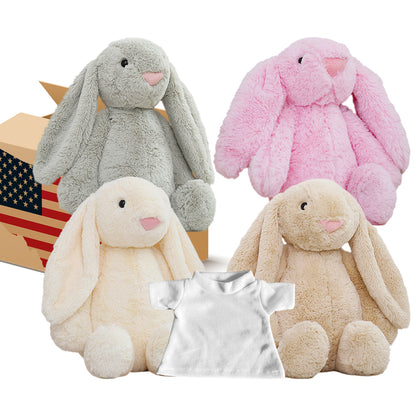 25Pack USA Warehouse 15*33CM Easter Bunny Rabbit Plush Dolls With White Blank Sublimation Shirts