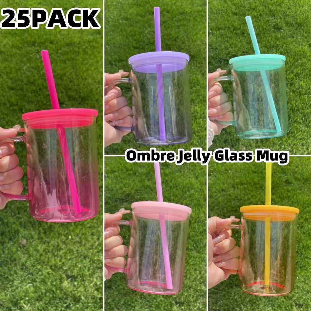 25 Pack China Warehouse 17oz Ombre Jelly Color Glass Mugs for Sublimation and UV DTF Wraps