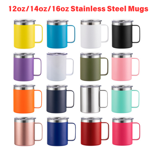 50 Pack China Warehouse 12oz/14oz/16oz Double Wall Stainless Steel Power Coated Mugs Tumblers for Laser Engraving