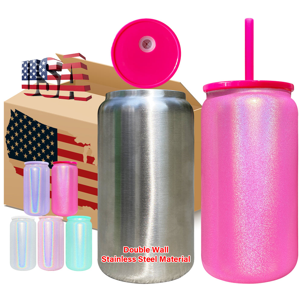 25 Pack USA Warehouse 16oz Shimmer Rainbow Color Blank Sublimation Stainless Steel Can Double Wall Metal Water Cups