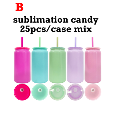 25Pack USA Warehouse 16oz Candy Color Blank Sublimation Stainless Steel Metal Can