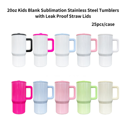 25Pack China Warehouse 20oz Blank Sublimation White and Macaron Color Tumblers With Leak Proof Lids for Kids Outdoor and School