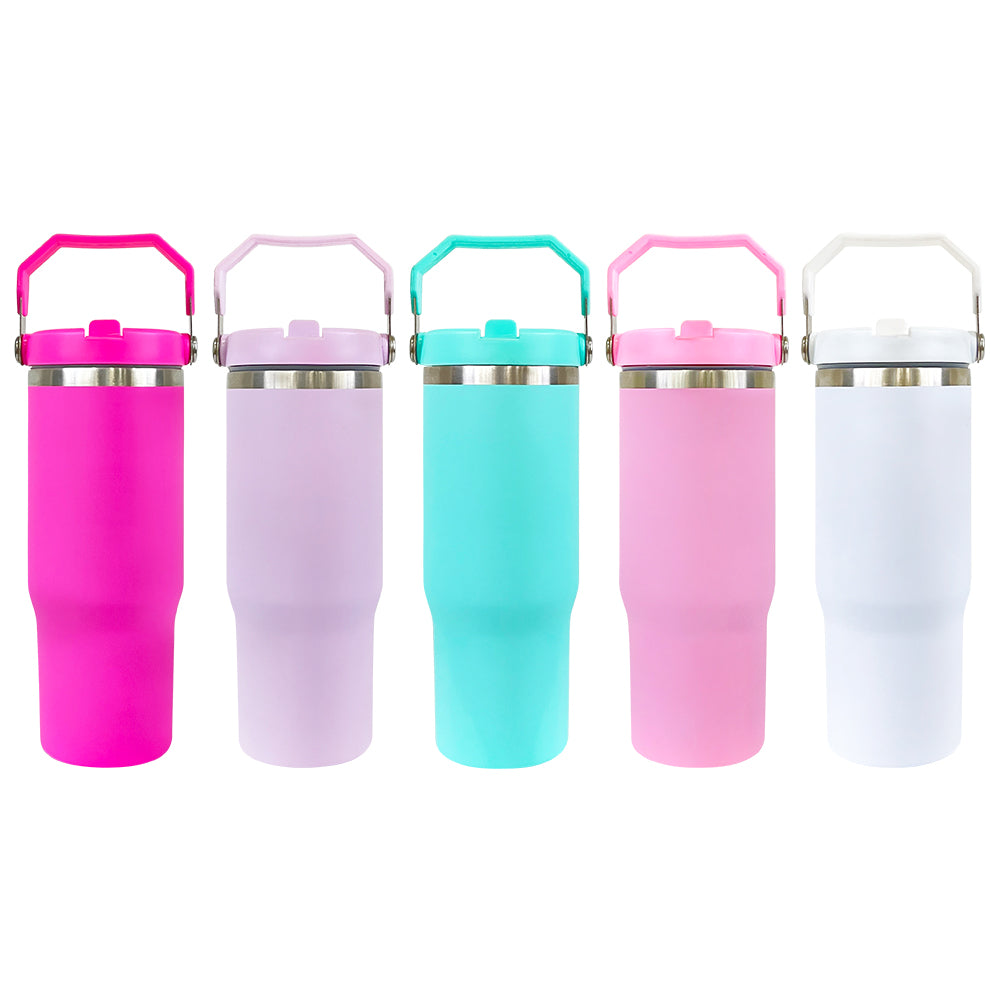 25Pack 30oz Matt Color Flip Straw Tumblers for Sublimation Double Wall Metal Water Bottles also Work for UV DTF Wraps