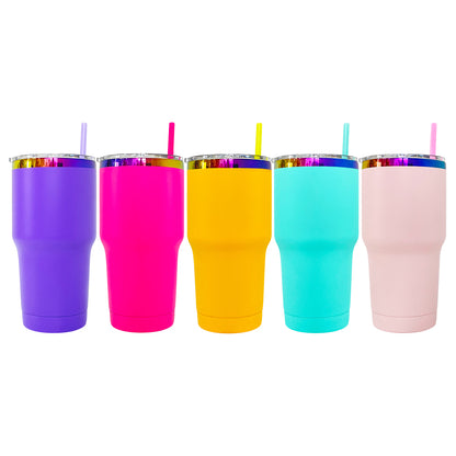 25Pack China Warehouse 30oz Powder Coated Vacuum Insulated Colorful Holographic Rainbow Plated Tumbler Mugs Cups for Sunflower Laser Engraving