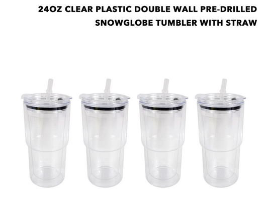 20Pack China Warehouse 2025 New Style 24oz Snow Globe Plastic Cups Pre-drilled Hole and with Plug for DIY Glitters