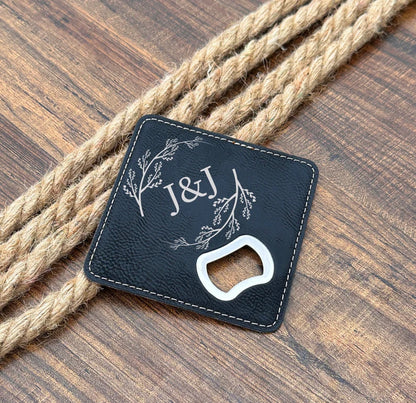 Leatherette Coaster Bottler Opener Engravable Engraved Square Leather Coaster Bottle Opener 50Pack