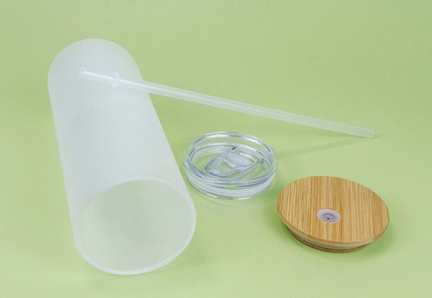 25oz Blank Sublimation Clear Frosted Skinny Glass Can With Bamboo Plastic Lids 25Pack China Warehouse