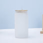 16oz Clear Frosted Blank Sublimation Glass Can with Bamboo Lids for UV DTF Wraps 25 Pack 50Pack USA Warehouse