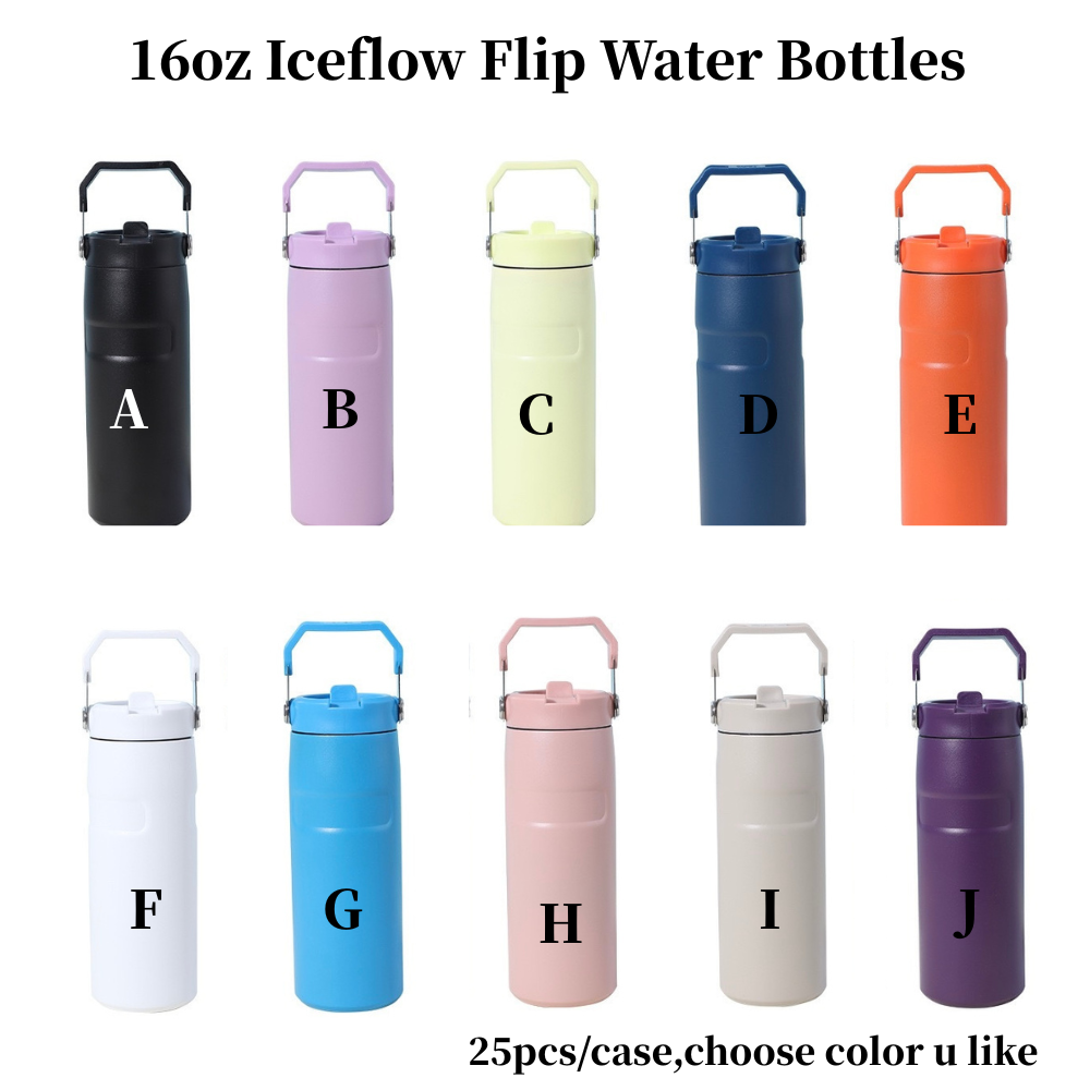 16oz Iceflow Flip Water Bottles for Laser Engraved with Leak Proof Lids 25Pack China Warehouse