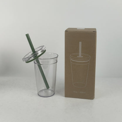 20Pack China Warehouse 2025 Summer 15oz 450ml Tritan Plastic Cups with Color Straw and Stainless Steel Straw Brush