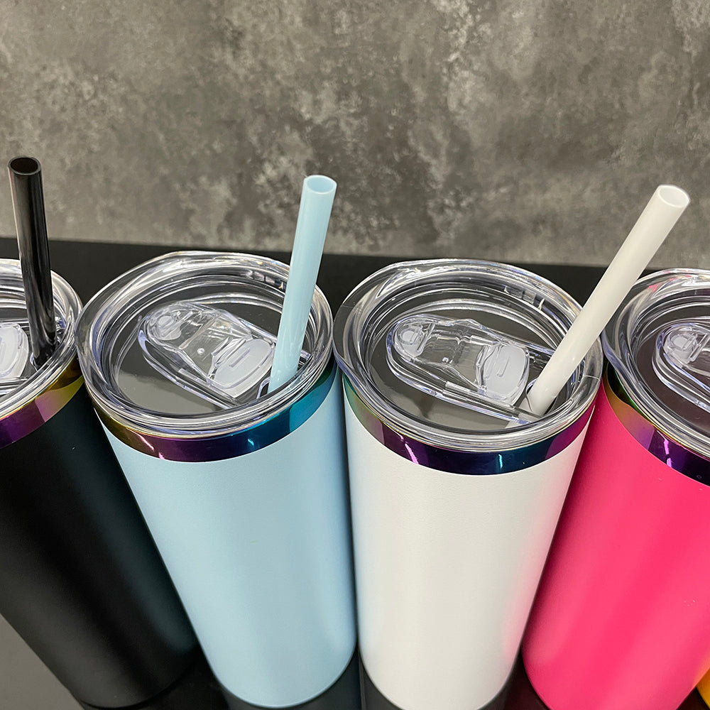 25 Pack China Warehouse 20oz Rainbow Plated Straight Tumbler With Colored PP Straw for Laser Engraving