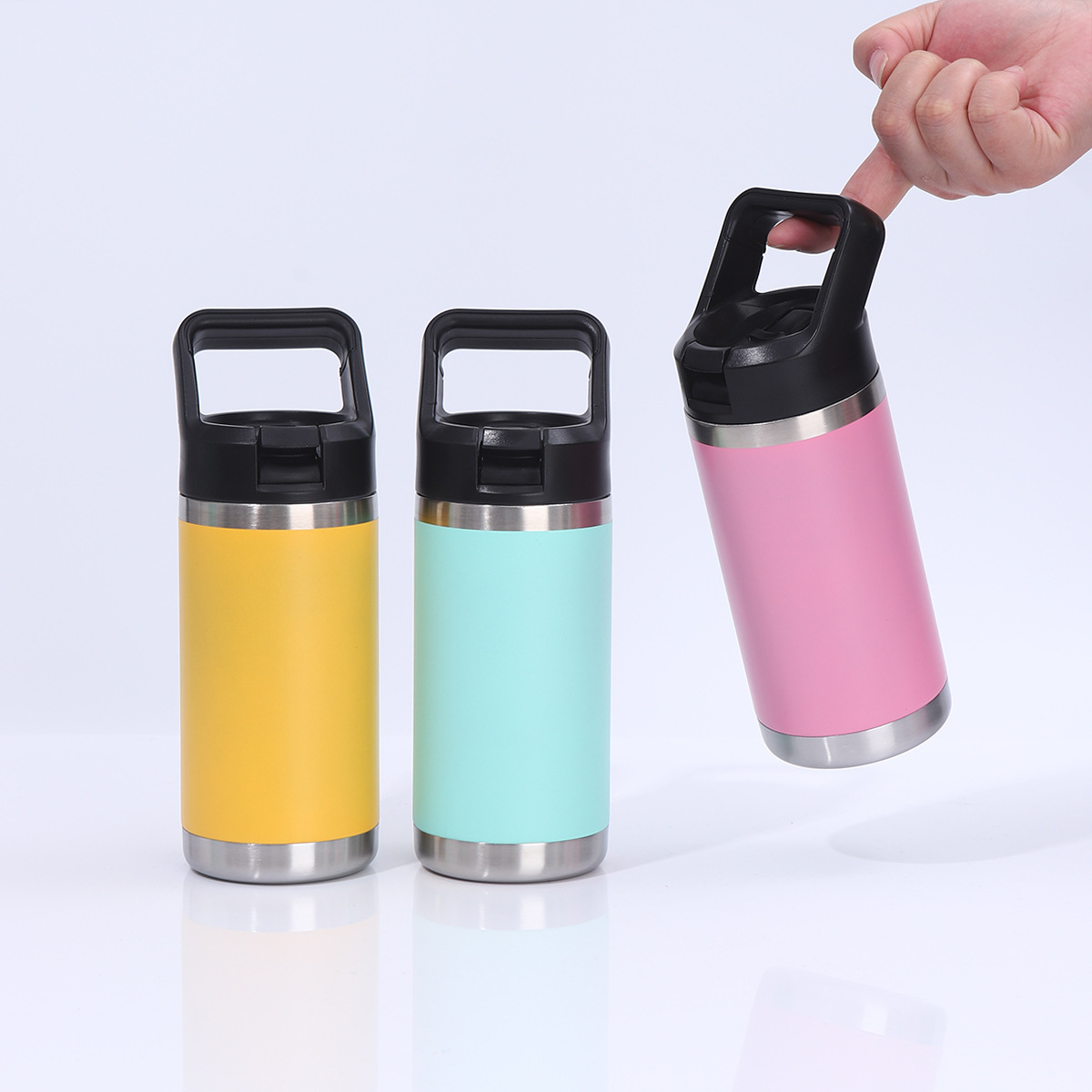 12oz 18oz Kids Outdoor Power Coated Flip Straw Tumblers with Handle for Laser Engraved 25 Pack China Warehouse