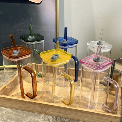 300-400ML Square Glass Mugs With Handle And Bamboo Lids For UV DTF Wraps 50Pack China Warehouse