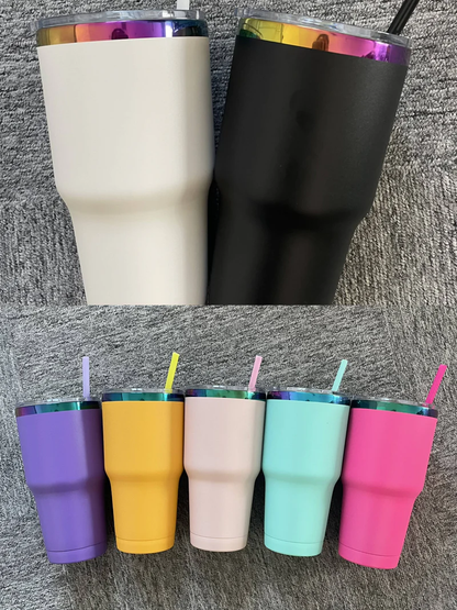 30oz Powder Coated Vacuum Insulated Rainbow Plated Car Tumblers for Laser Engraving 25Pack China Warehouse