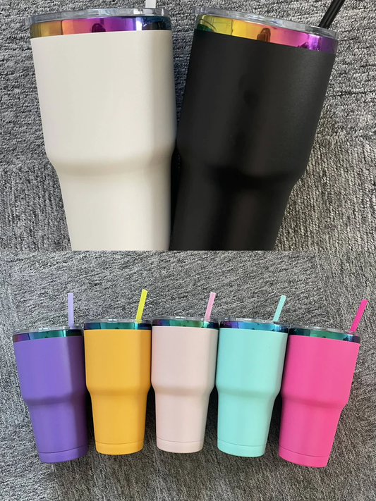 30oz Powder Coated Vacuum Insulated Rainbow Plated Car Tumblers for Laser Engraving 25Pack China Warehouse