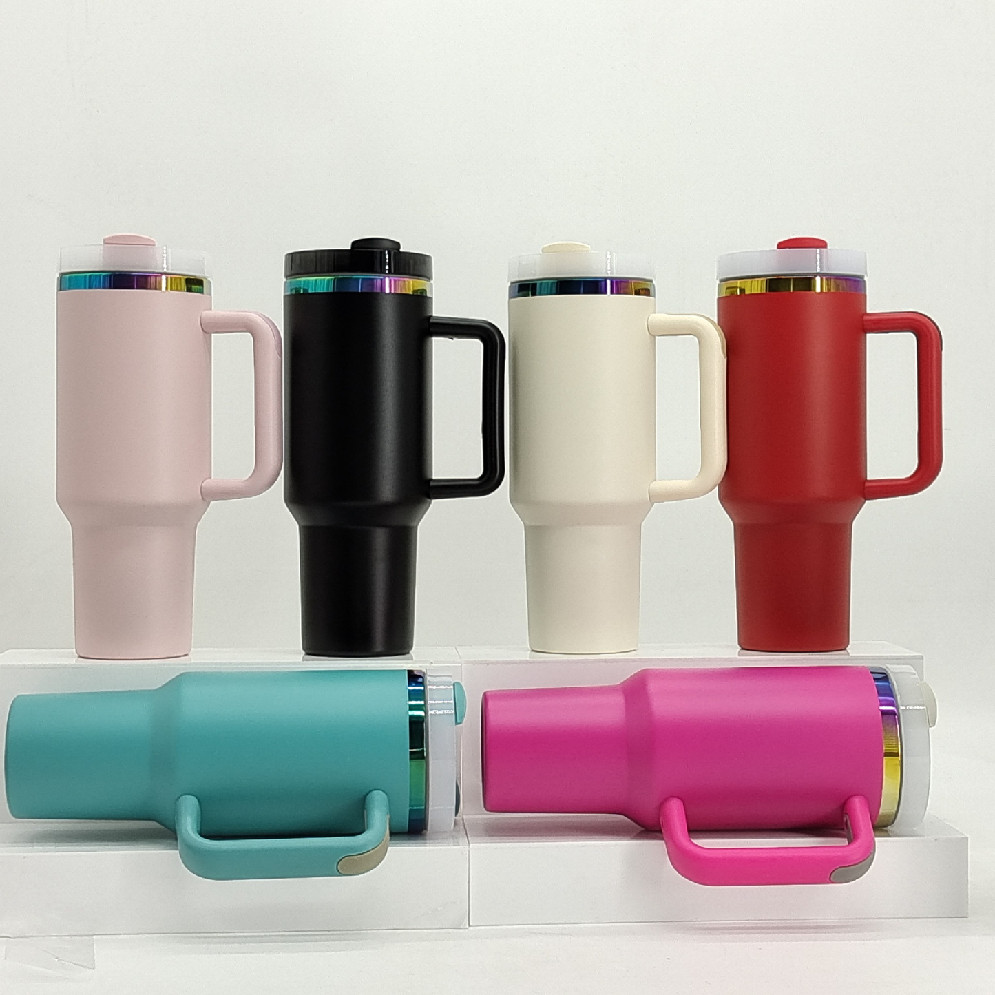40oz 🌈Rainbow Plated Tumblers Powder Coated Quencher Tumbler with Meatl Straw for Laser Engraving 20Pack China