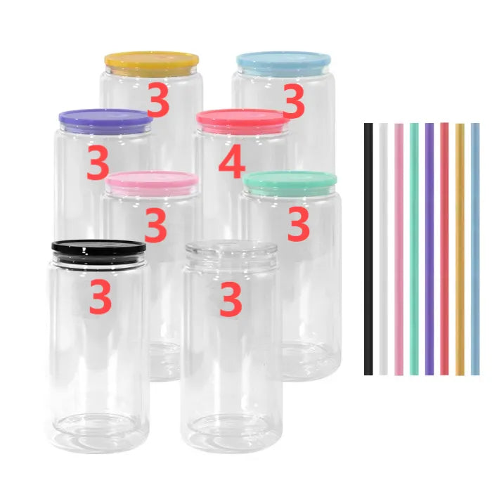 25Pack USA Warehouse 15oz Snow Globe Glass Can with Color Lids and Straw for Sublimation